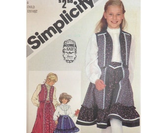 Gunne Sax Dress Pattern, Lace Trimmed Blouse, Ruffle Skirt, Vest, Long/ Short, High Collar, Long Sleeves Simplicity 5162 Size Child 6