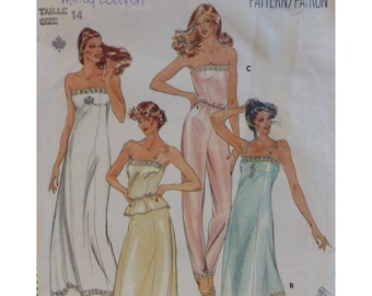 Strapless/ Straps Lingerie Pattern, Jumpsuit, Camisole, Long/  Short Slip, Sleepwear, Butterick 3434 Size 12 OR Size 14