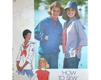 Sailor Top Pattern, Slits, Roll Back Cuff, Hood, Kangaroo Pockets, Elastic Waist Simplicity 7564 Size Small 8- 10 Or 12- 14
