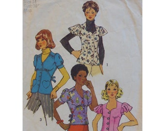Sweetheart taillierte Bluse Muster, V-Ausschnitt, Puff / Rüschen Ärmel, Knopfleiste vorne, Krawatte hinten, hohe Taille, Einfachheit 5803 Größe 10 ODER 14