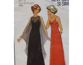 Slip Dress Pattern, Evening Gown, Sheer Overdress, Rouched Bodice, Spaghetti Straps, Shaped Hem, Maxi Dress, Style 2073 Size 14 Bust 36"