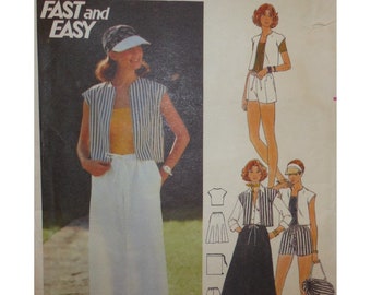 1977 Butterick Sewing Pattern, Size 14, Wide Leg Pants, Vest, Skirt, Shorts