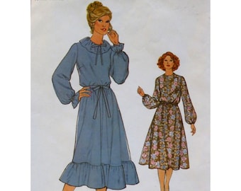 Peasant Style Dress Pattern, Ruffle Neck & Hem, Blouson Bodice, Gathered Skirt, Long Sleeve Ruffle Cuffs, Simplicity 8719 Size 12 Bust 34