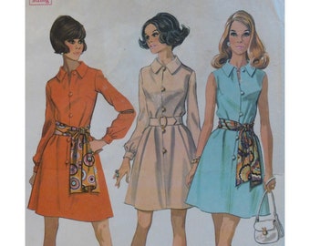 Shirt Dress Pattern, Loose Bodice, Collar, Sleeveless/ Long Sleeves, Button Front, McCalls 2251 Size 10 OR Size 16