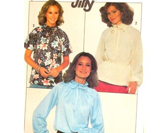 Simplicity 8293 Ruffle Neck Blouse Pattern, Drawstring Tie, Raglan Sleeves, Long/ Short, Elastic Wrists, Size 10- 12 OR Size 14- 16