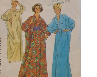 Caftan Pattern, Cummerbund, Cut- on Sleeves, Cuffs, Pointed Collar, Front Neck Slit, Simplicity 7180 Size Bust 31.5- 48" 80- 122 cm