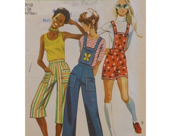 Overalls Pattern, Detachable Bib Front, Straight Legs, Shorts, Capris, Simplicity 9375 Size 9/ 10 Junior Waist 24" 61 cm