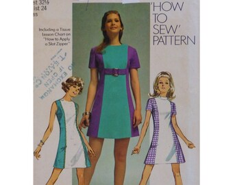 Mini Dress Pattern, Princess Seams, Jewel Neck, Stand up Collar, Sleeveless/ Short Sleeves, Simplicity 8922 Size 10 Bust 32.5