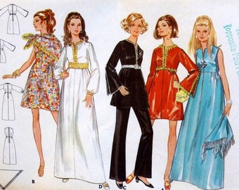 Tunic or Dress Pattern, Mini or Maxi, High Waist, Sleeveless, Bell or Long Sleeves, Slit Neck, Pants, Butterick 5549 Size 10 Bust 32.5"