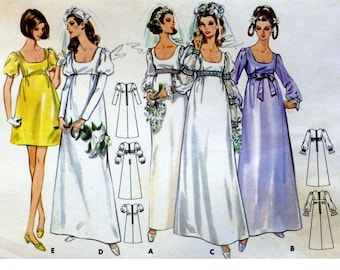 Bridgerton inspiriertes Kleid, Empire-Taille, Rundhalsausschnitt, Mutton-Ärmel, Puffärmel, lange Ärmel, Mini, Maxi, Butterick 5564 Größe 12 Büste 34