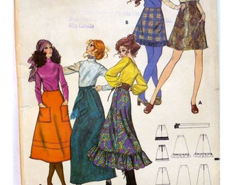 Boho A Line Skirt Pattern, 3 Lengths, Bottom Ruffle, Pocket, Contour Waist, Waistband, Sash, Butterick 5872 UNCUT Size 12 Waist 25.5" Hip 36