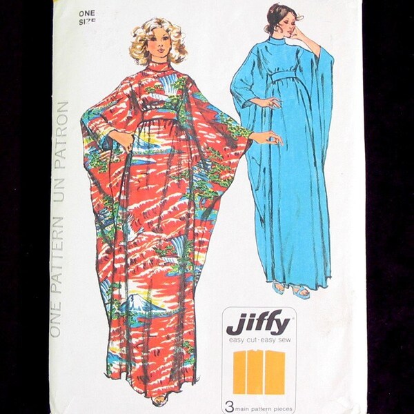 70s Caftan Robe Pattern, High neckline, Batwing Robe, MuuMuu Loungewear Simplicity 5900 UNCUT One Size Fits Size 10 12 14 16 Bust 32.5" -38"