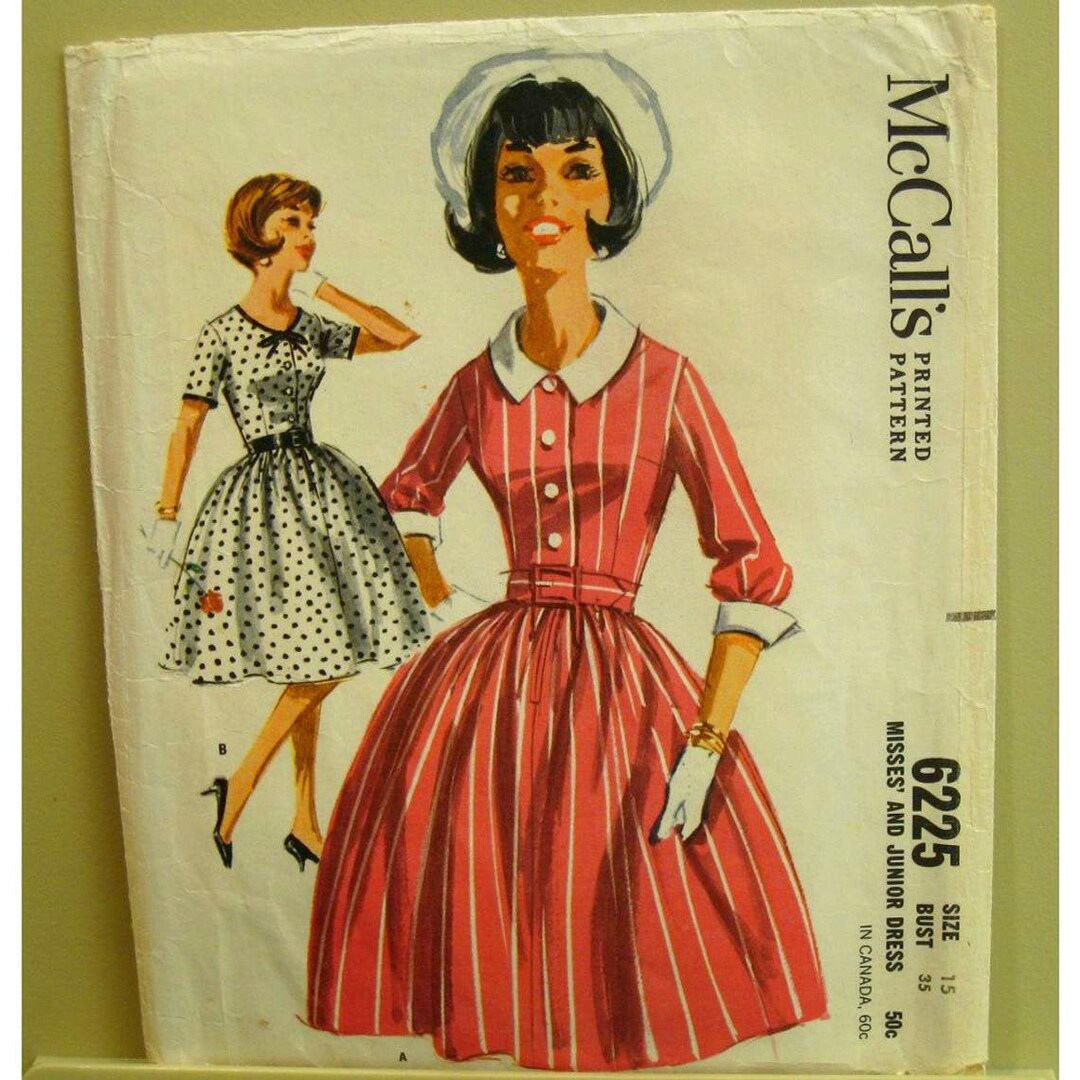 60s Fit & Flare Dress Pattern Full Skirt Scoop Neck Short Etsy