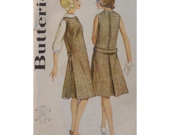 Butterick 3179 60s Sleeveless Dress, Jumper and Blouse Pattern, Back Belt, Loose, Side Pleats, Size 12/ 10