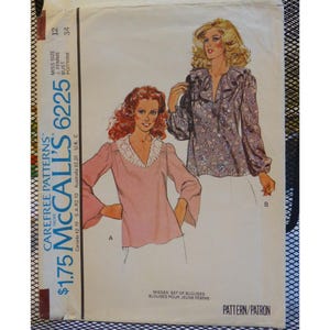 Flounce Ruffle Neck Blouse Pattern, Toe Neck, V- neck, Long Sleeves, Elastic Wrists/ Loose, McCalls 6225 UNCUT Size 12 Bust 34"