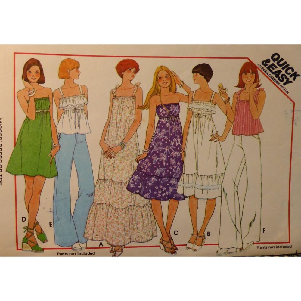 Tie Shoulder Sundress Pattern, Strapless, Tiered, Elastic Bodice Top, High Waist, Ruffles, Mini., Midi, Maxi McCalls 5548  Size Small 10- 12