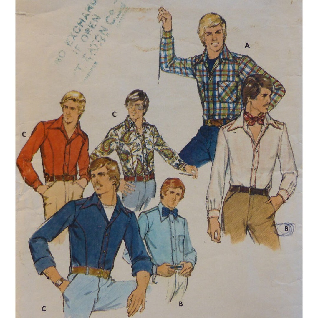 Men's Fitted Shirt Pattern, Shaped Seams, Notched Collar, Collar Band