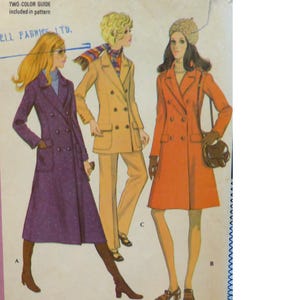 Semi Fitted Coat Pattern, Double Breasted, Notched Collar, Lined, Patch Pockets,Flaps, Aline, Jacket, McCalls 2540 Size 12