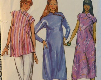 Asian Dress Pattern, Cheongsam, Slant Shoulder Buttons, Mandarin Collar, Maternity, Butterick 3440 Size 10