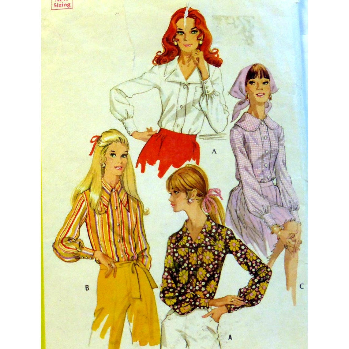 60s Mod Large Collar Blouse Pattern Notched Pointed Round Etsy