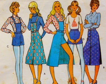 Bib Overalls Romper & Jumper Pattern, Button Front Skirt, Shorts, Shirt, Pointed Collar, Style 3251 Size 8 Bust 31.5