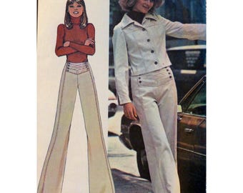 Wide Leg Pants Pattern, Short Jean Jacket, Hip Hugger Pants,  McCalls 4885 UNCUT Size 12