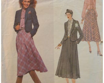 American Designer Suit Pattern, Tie Neck Blouse, Flared Skirt, Semi Fitted Jacket,  Don Sayre, Vogue 1964 Size 10 OR 12