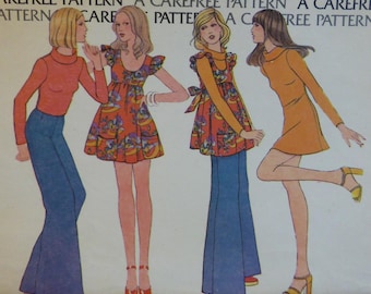 McCalls 3494 Pinafore Dress Pattern, Wide Leg Pants, Pullover Dress/ Top, Ruffle Sleeves, Scoop Neck, High Waist, Minidress, Size 10