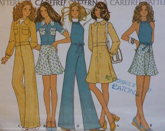 Tie Halter Top Pattern, Bomber Jacket, Zipper Front, Flared Mini Skirt, Wide Leg Pants, McCalls 3485 UNCUT Size 14