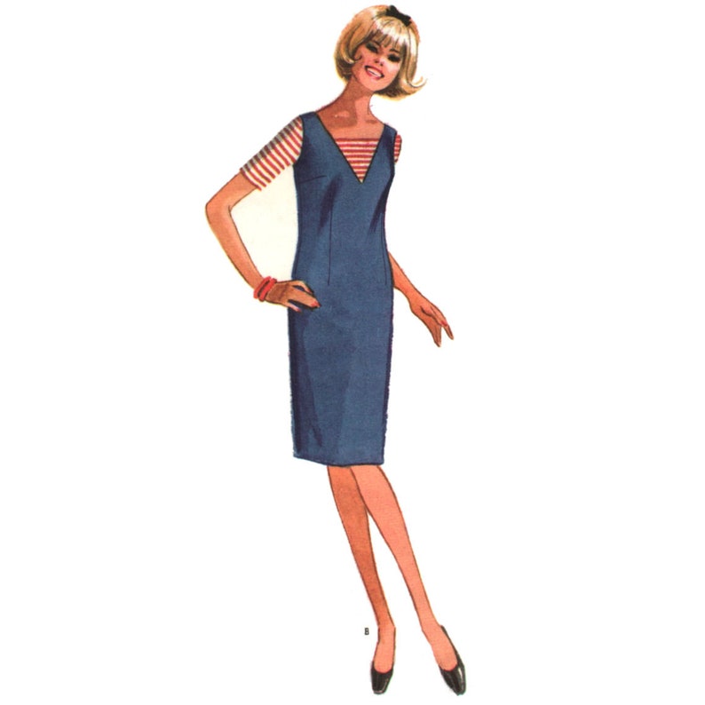 34 or Short Sleeves McCalls 7296 Size 16 14 Bust 36 60s V Neck Jumper Dress Pattern Blouse with Square Neck or Bias Roll Collar