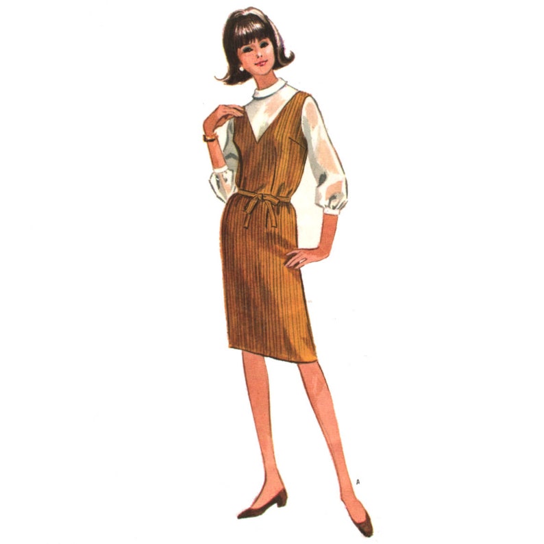 34 or Short Sleeves McCalls 7296 Size 16 14 Bust 36 60s V Neck Jumper Dress Pattern Blouse with Square Neck or Bias Roll Collar