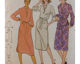 Butterick 6668 Pullover Dress Pattern, Loose, Band Neck, Front Neck Slit, Long Sleeves, Shaped Hem Size 18.5 Bust 41"