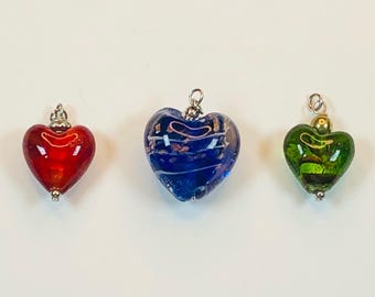 Handmade Lampwork Glass Heart Shaped Charms for Jewelry Design - Orange-Red Blue Green