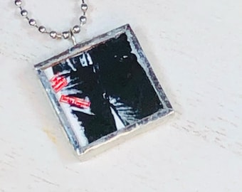Handmade Reversible Glass and Silver Lead Free Soldered Pendant Necklace - 1x1 Inch - Rolling Stones - Sticky Fingers