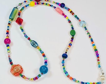 Handmade Boho Style Seed Bead Necklace with Colorful Focal Beads