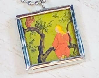 Handmade Reversible Glass and Silver Lead Free Soldered Pendant Necklace - 1x1 Inch - A Squirrely Host