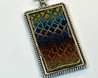 Handmade Metallic Polymer Clay and Resin Pendant - Silver Bezel Setting - Multicolored Abstract Design