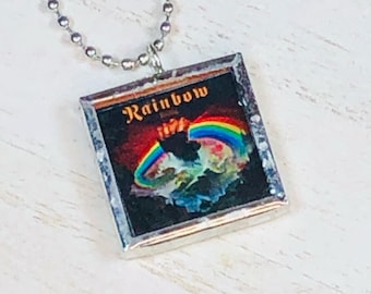 Handmade Reversible Glass and Silver Lead Free Soldered Pendant Necklace - 1x1 Inch - Rainbow - Rising
