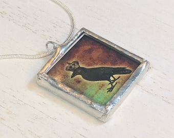 Handmade Double Sided Silver Soldered Charm Pendant   1"x1"  King Crow and POISON