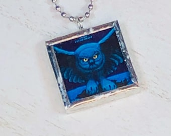 Handmade Reversible Glass and Silver Lead Free Soldered Pendant Necklace - 1x1 Inch - RUSH - Fly by Night