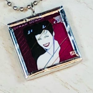 Handmade Reversible Glass and Silver Lead Free Soldered Pendant Necklace - 1x1 Inch - Duran Duran - Rio