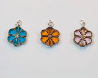 Handmade Czech Design Glass Lotus Charms - Blue Orange Pink - 15mm