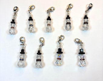 Tiny Handmade Snowman Beaded Charms with Silver Lobster Clasps