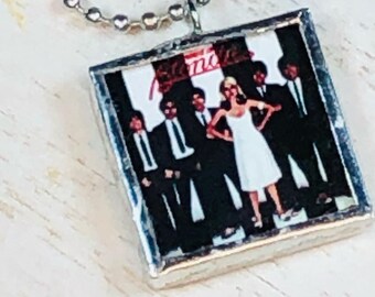 Handmade Reversible Glass and Silver Lead Free Soldered Pendant Necklace - 1x1 Inch - Blondie - Parallel Lines