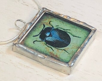 Handmade Double Sided Silver Soldered Charm Pendant   1"x1"  Perching Owl and Love Potion