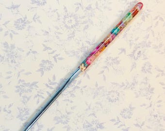 Handmade Polymer Clay Embellished Boye Crochet Hook - Size E/4 3.50mm - Flowers and Orange Butterflies