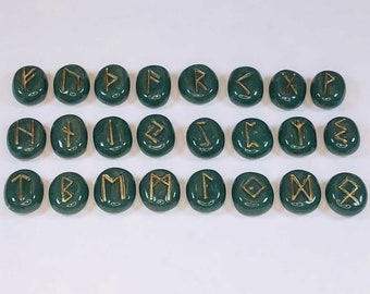 Handmade Polymer Clay Runes for Divination - Elder Futhark - Faux Dark Green Jade
