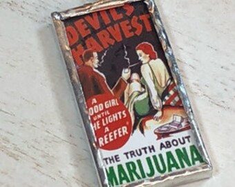 Handmade Double-Sided Glass and Silver Soldered Charm Pendant Necklace - 1"x 2" - Devil's Harvest
