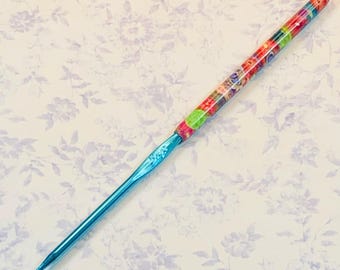 Handmade Polymer Clay Covered Boye Crochet Hook - Size E/4 3.50mm - Flowers and Blue Butterflies