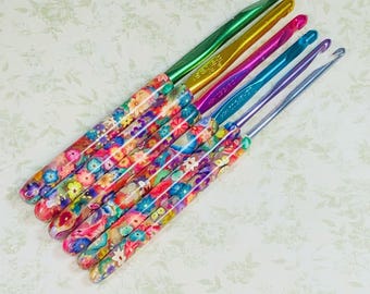 Polymer Clay Covered Crochet Hooks - Set of Six - Susan Bates - F G H I J K